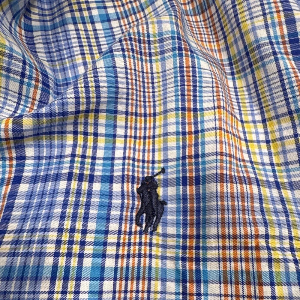 Ralph Lauren Mens XL 18-20 Blue Plaid Woven Cotton Button Front Shirt